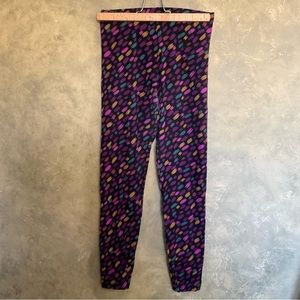 American Apparel Abstract Brushstroke Graphic Leggings Black Purple Cotton L